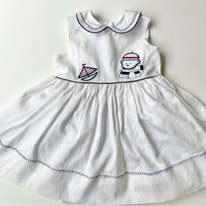 Sarah Louise England Vintage White Baby Dress with Bear and Sailboat Size 18 M
